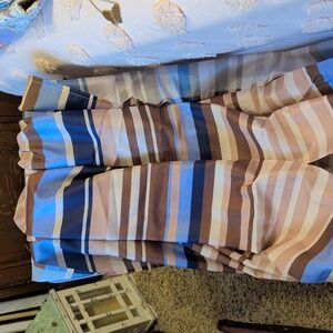 Striped Blue and Brown 100% Polyester Shower Curtain & Blue Hand-painted Rings